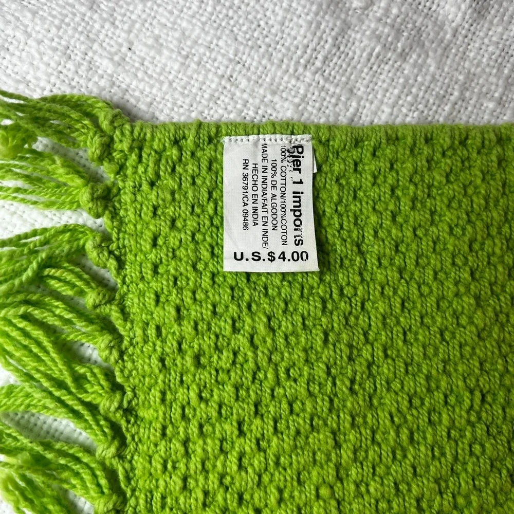 Vintage Pier 1 Imports Placemat Napkin Set Green Fringe Plaid Cotton‎ Farmhouse